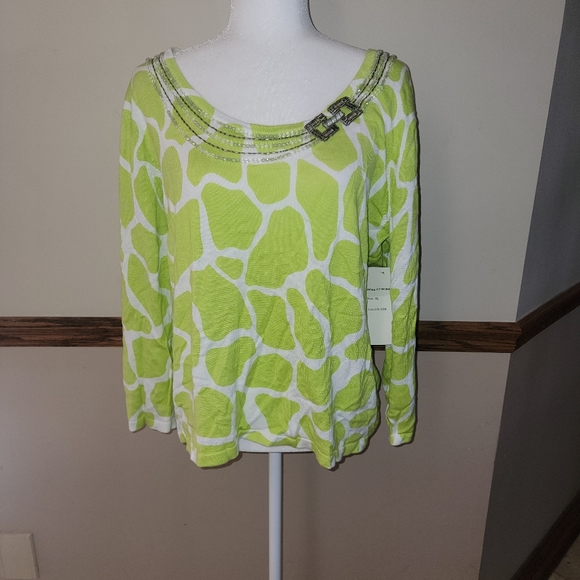 NWT BEREK Sweater Misses sz XL Lime Green White Beaded Y2K - Picture 8 of 8